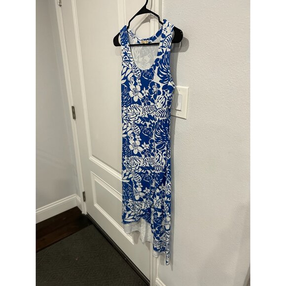 Zen-Knits Sleeveless Tropical Floral Midi Dress Blue White Sz XS Beach Bohemian - Picture 3 of 11